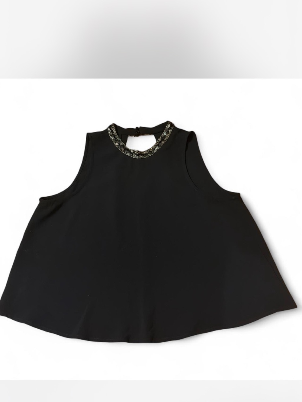 Astr Embellished Neck Black Swing Tank Top